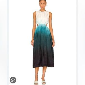 NWT Aje Dress!  NWT. Cosmos Cut Out Midi Dress; Handpainted Teal Ombré